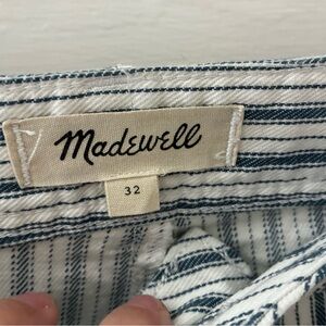 Madewell Blue and White Striped Cropped Wide-leg Pants 32